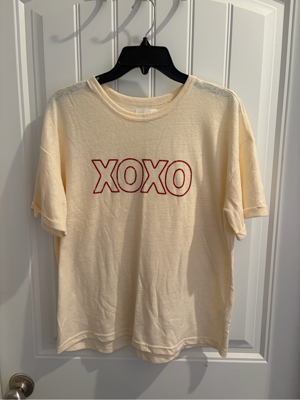XOXO Cream Graphic Tee with Red Print- Boxy Tee Shirt
